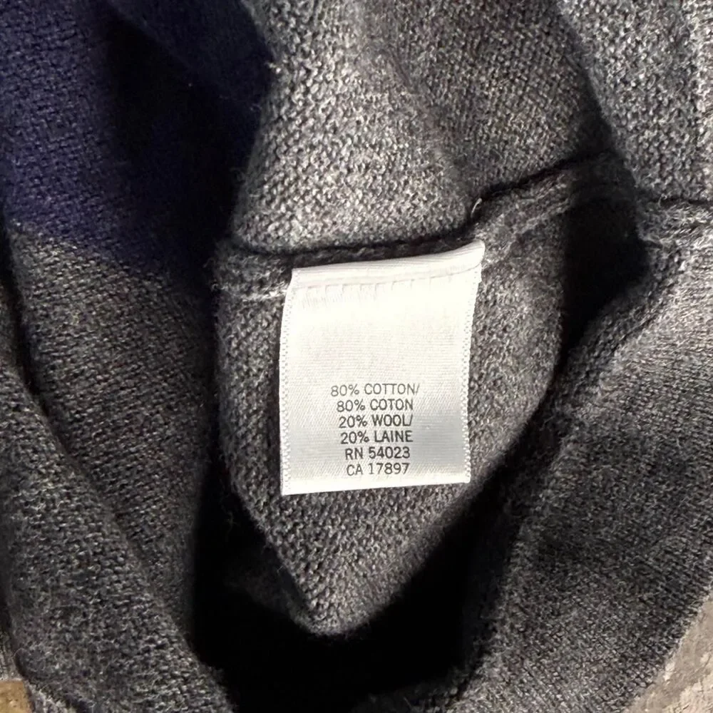 Banana Republic Men's XXL‎ Striped V Neck Sweater Blue Gray Cotton Wool Knit